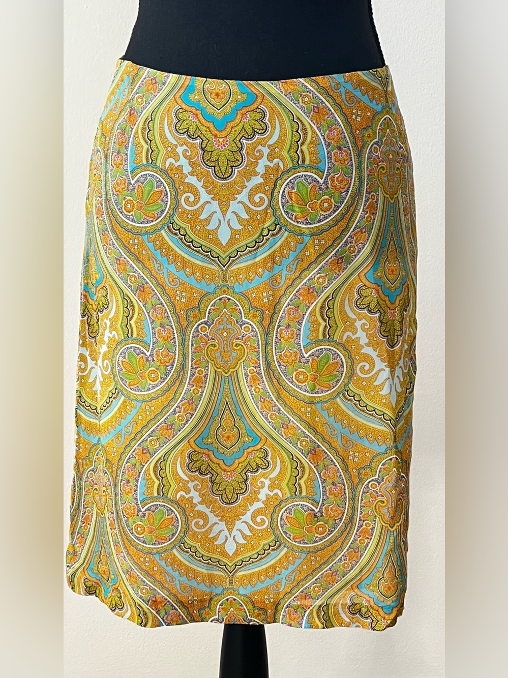 Burberry Multicolor Paisley Print Pencil Skirt - Mustard, Turquoise, White